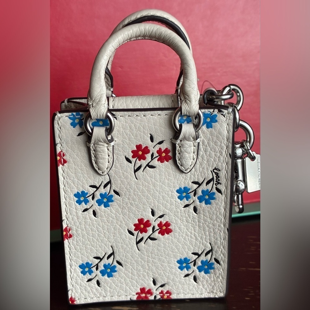 Coach Floral Key Holder in White with Red and Blue Accents - Picture 9 of 13